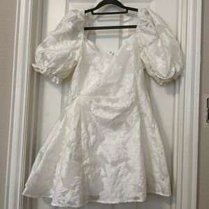 SHOWPO BRAILEY MINI DRESS - PUFF SLEEVE FIT AND FLARE DRESS IN WHITE